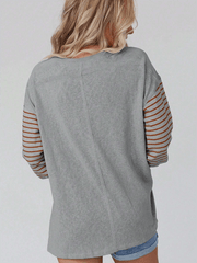 pullover round neck casual striped collision long sleeve t-shirt