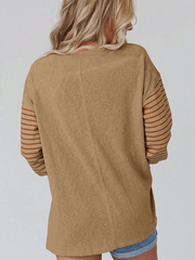 pullover round neck casual striped collision long sleeve t-shirt