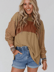 pullover round neck casual striped collision long sleeve t-shirt