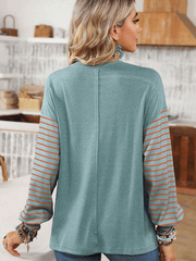 pullover round neck casual striped collision long sleeve t-shirt