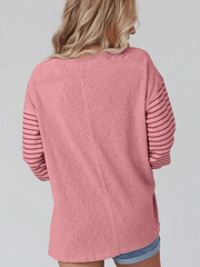 pullover round neck casual striped collision long sleeve t-shirt