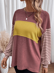 pullover round neck casual striped collision long sleeve t-shirt