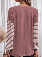 pullover round neck casual striped collision long sleeve t-shirt