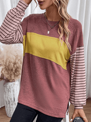 pullover round neck casual striped collision long sleeve t-shirt