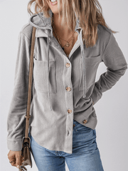 Women's Lapel with Buttoned Cardigan with Shirt Jacket