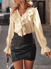 New V-neck ruffle temperament elegant shirt