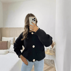 Women's Fashion Chunky Needle Long Sleeve Big Button Sweater