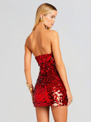 Women's new sexy tube top sequined dress hip skirt evening dress