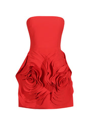 Women's Sexy Evening Dress Tube Top Three-Dimensional Rose Flower Dress