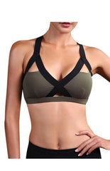 Color Contrast Sexy Cross Elastic Sports Bra - 808Lush