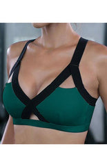 Color Contrast Sexy Cross Elastic Sports Bra - 808Lush