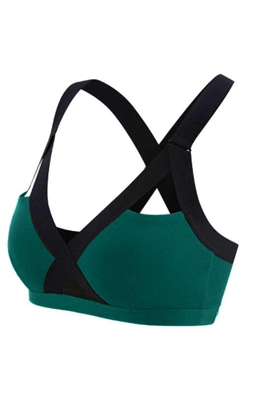 Color Contrast Sexy Cross Elastic Sports Bra - 808Lush