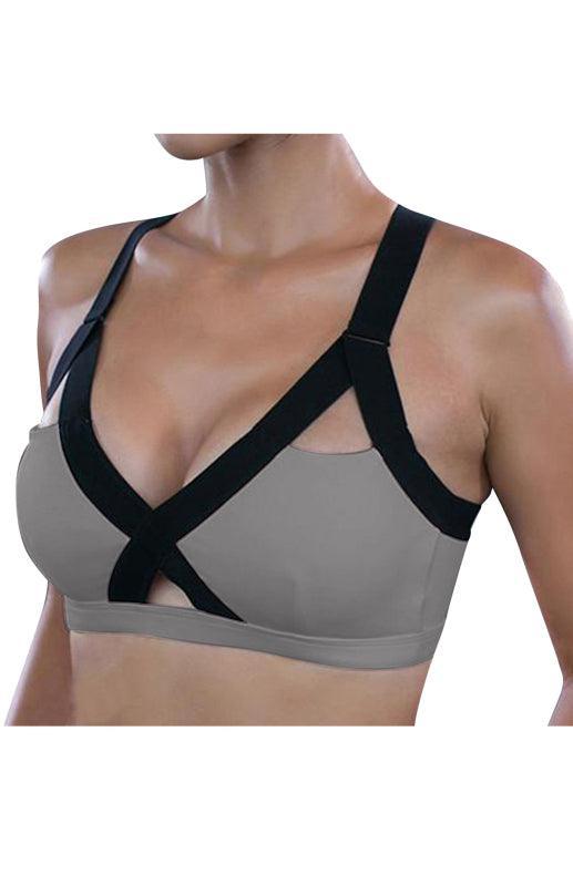 Color Contrast Sexy Cross Elastic Sports Bra - 808Lush