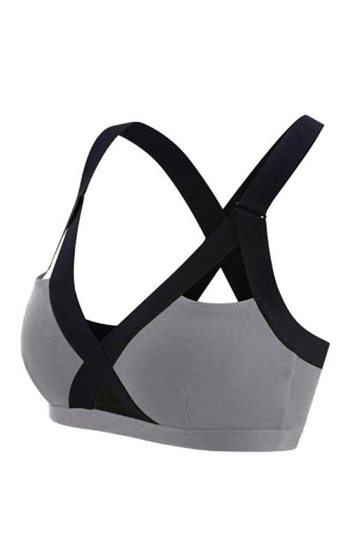 Color Contrast Sexy Cross Elastic Sports Bra - 808Lush