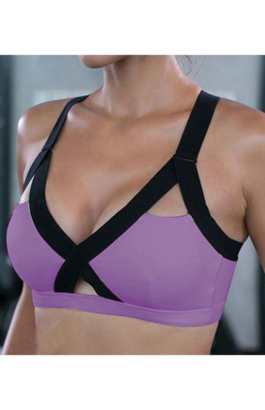 Color Contrast Sexy Cross Elastic Sports Bra - 808Lush