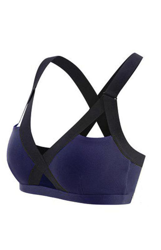 Color Contrast Sexy Cross Elastic Sports Bra - 808Lush