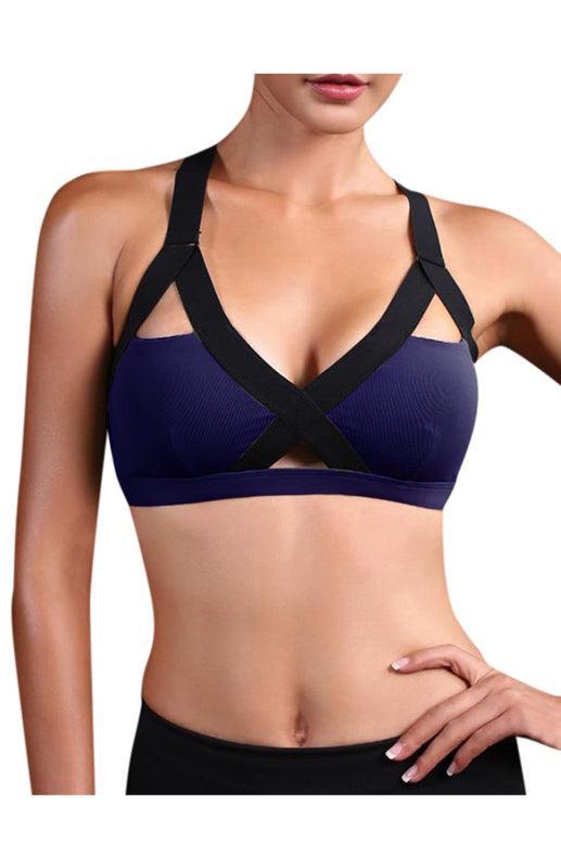 Color Contrast Sexy Cross Elastic Sports Bra - 808Lush