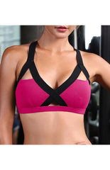 Color Contrast Sexy Cross Elastic Sports Bra - 808Lush