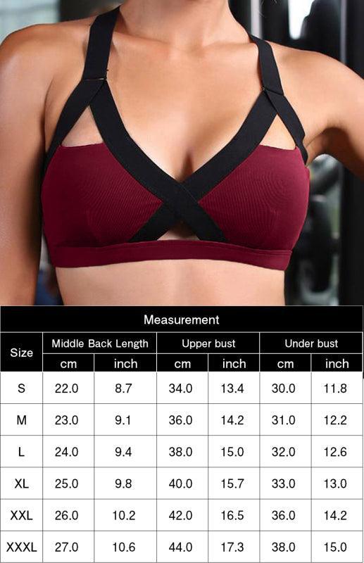 Color Contrast Sexy Cross Elastic Sports Bra - 808Lush