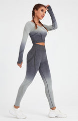 Women's Long Sleeve Gradient Yoga Set - 808Lush