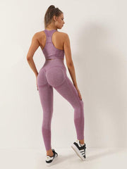 Women's Seamless Dotted Two-piece Peach Hip Trousers Racerback Bra Vest Sports Suit - 808Lush