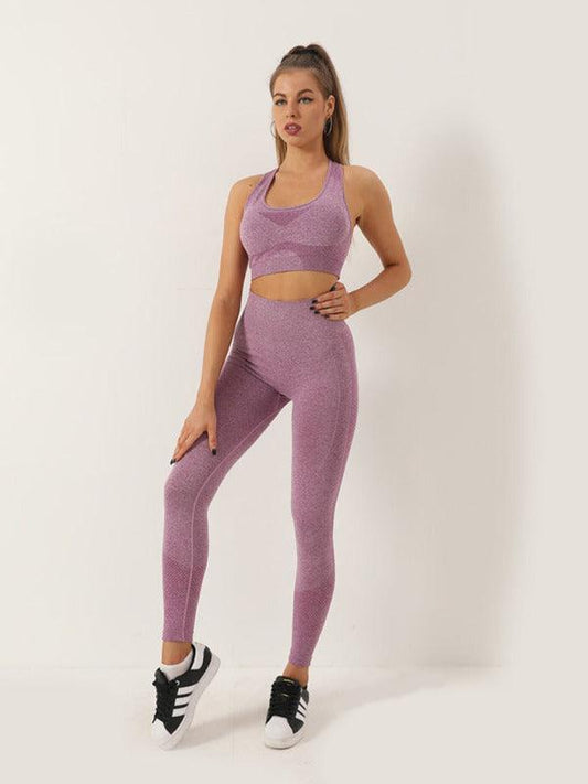 Women's Seamless Dotted Two-piece Peach Hip Trousers Racerback Bra Vest Sports Suit - 808Lush