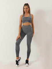 Women's Seamless Dotted Two-piece Peach Hip Trousers Racerback Bra Vest Sports Suit - 808Lush