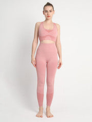 Women's Seamless Dotted Two-piece Peach Hip Trousers Racerback Bra Vest Sports Suit - 808Lush