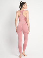 Women's Seamless Dotted Two-piece Peach Hip Trousers Racerback Bra Vest Sports Suit - 808Lush