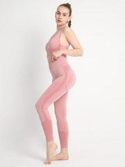 Women's Seamless Dotted Two-piece Peach Hip Trousers Racerback Bra Vest Sports Suit - 808Lush