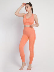 Women's Seamless Dotted Two-piece Peach Hip Trousers Racerback Bra Vest Sports Suit - 808Lush