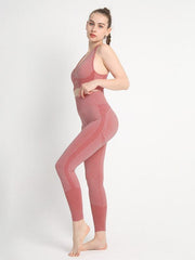 Women's Seamless Dotted Two-piece Peach Hip Trousers Racerback Bra Vest Sports Suit - 808Lush