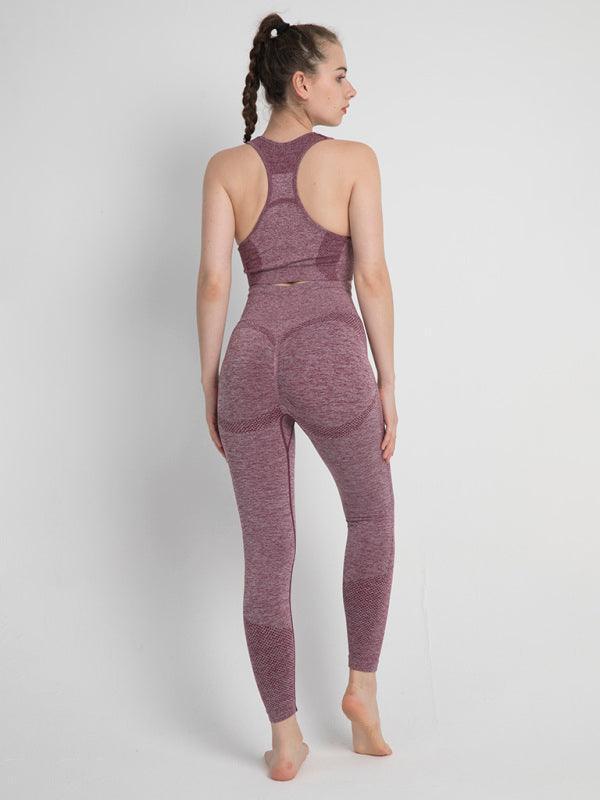 Women's Seamless Dotted Two-piece Peach Hip Trousers Racerback Bra Vest Sports Suit - 808Lush