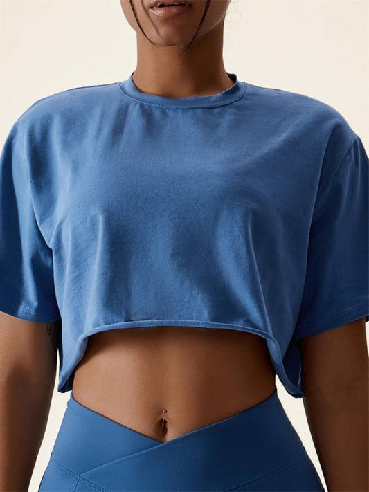 Women's Knitted Round Neck Versatile Fitness Top Loose Sports T-Shirt - 808Lush