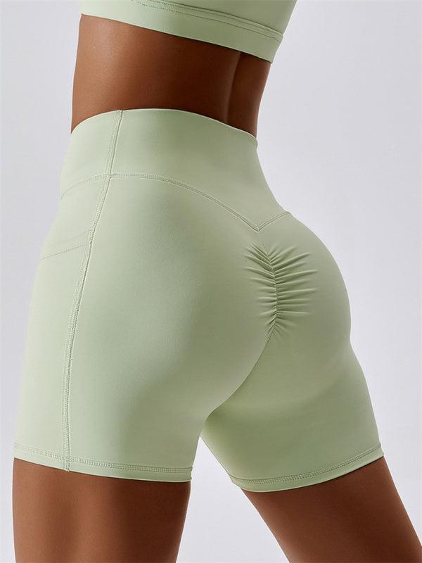 Women's Naked Hip Pocket Crossover Waist Leggings Sports Shorts - 808Lush