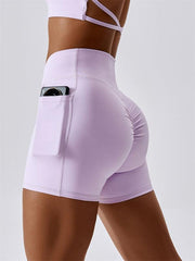 Women's Naked Hip Pocket Crossover Waist Leggings Sports Shorts - 808Lush