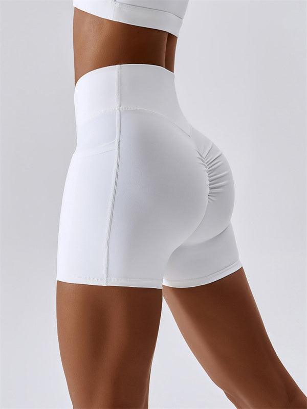 Women's Naked Hip Pocket Crossover Waist Leggings Sports Shorts - 808Lush