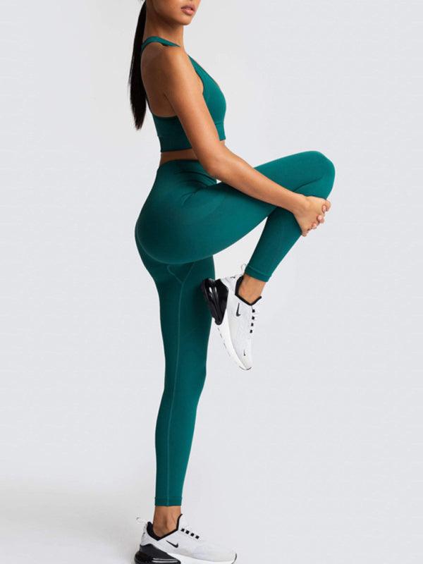 Women's Beautiful Back High Waist Peach Hip Seamless Knitted Vest Trousers Two-piece Set - 808Lush