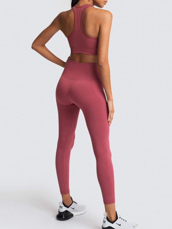 Women's Beautiful Back High Waist Peach Hip Seamless Knitted Vest Trousers Two-piece Set - 808Lush