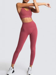 Women's Beautiful Back High Waist Peach Hip Seamless Knitted Vest Trousers Two-piece Set - 808Lush