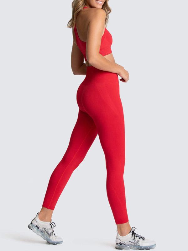 Women's Beautiful Back High Waist Peach Hip Seamless Knitted Vest Trousers Two-piece Set - 808Lush