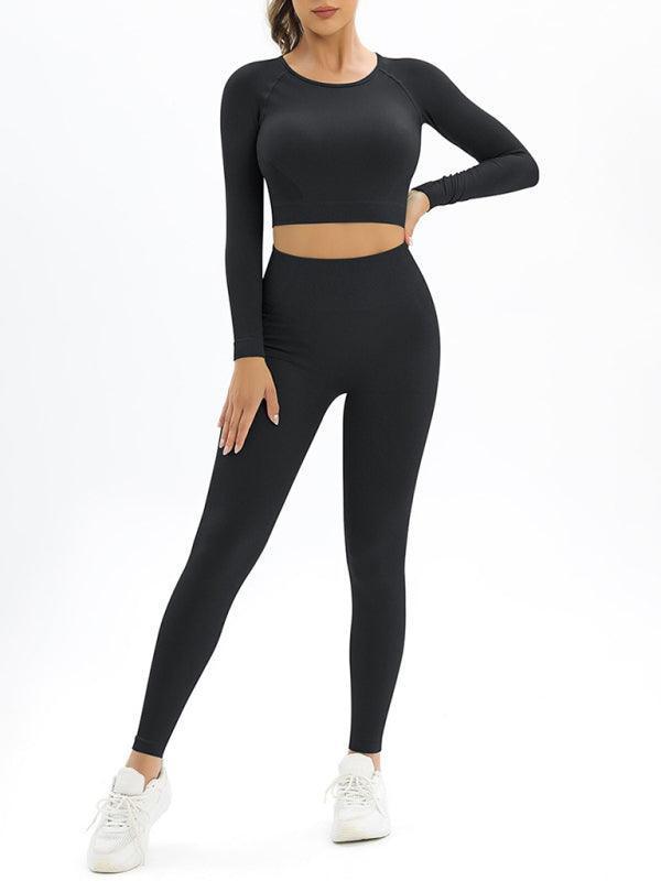 Women's seamless body-fitting beautiful back high elastic long-sleeved sports two-piece suit - 808Lush