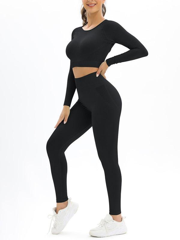 Women's seamless body-fitting beautiful back high elastic long-sleeved sports two-piece suit - 808Lush