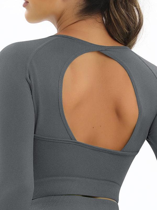 Women's seamless body-fitting beautiful back high elastic long-sleeved sports two-piece suit - 808Lush