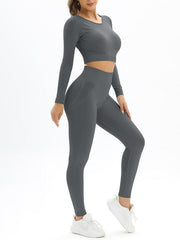 Women's seamless body-fitting beautiful back high elastic long-sleeved sports two-piece suit - 808Lush