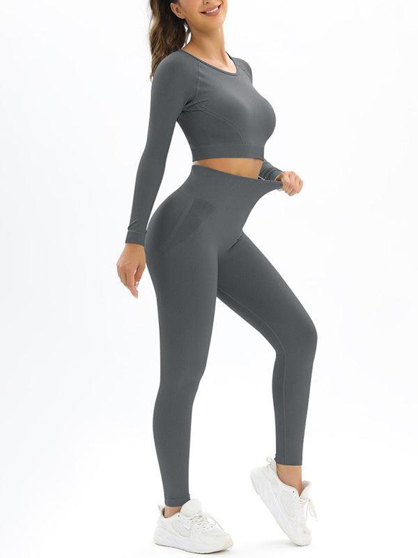 Women's seamless body-fitting beautiful back high elastic long-sleeved sports two-piece suit - 808Lush