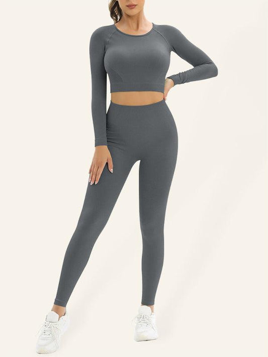 Women's seamless body-fitting beautiful back high elastic long-sleeved sports two-piece suit - 808Lush