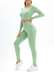 Women's seamless body-fitting beautiful back high elastic long-sleeved sports two-piece suit - 808Lush