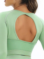 Women's seamless body-fitting beautiful back high elastic long-sleeved sports two-piece suit - 808Lush