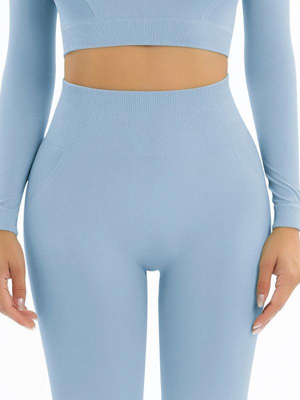 Women's seamless body-fitting beautiful back high elastic long-sleeved sports two-piece suit - 808Lush